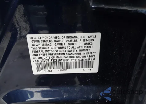 2014 Acura Ilx 2.0L z USA, uszkodzony, nr VIN 19VDE1F3XEE011802